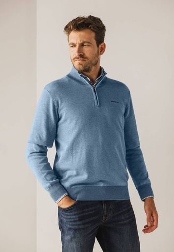 Blauwe pull met korte rits en merklogo State of Art 