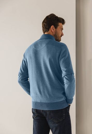 Blauwe pull met korte rits en merklogo State of Art 