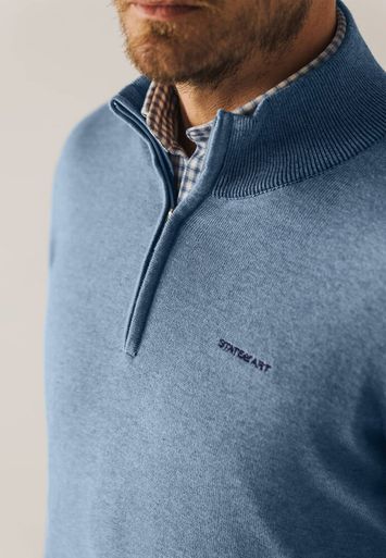Blauwe pull met korte rits en merklogo State of Art 