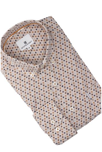 Wit katoenen hemd ( regular fit) met details van roestkleuren en lange mouwen State Of Art 
