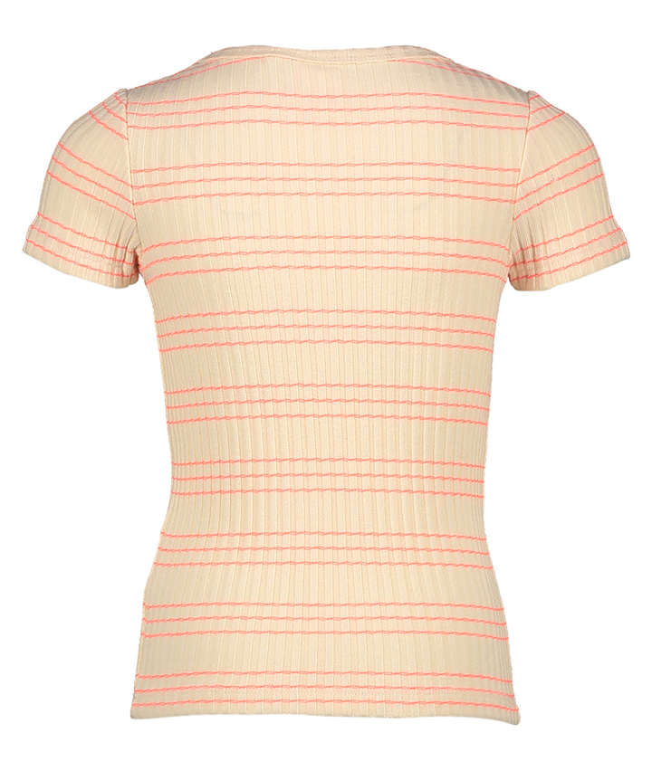 Beige aansluitende t-shirt met fluo strepen AO76