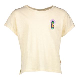 AO76 Ecru katoenen t-shirt met kleurrijke print op de achterkant