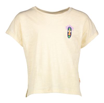 Ecru katoenen t-shirt met kleurrijke print op de achterkant AO76