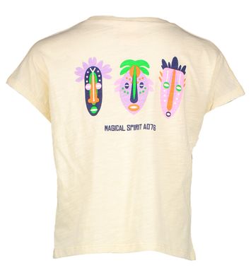 Ecru katoenen t-shirt met kleurrijke print op de achterkant AO76