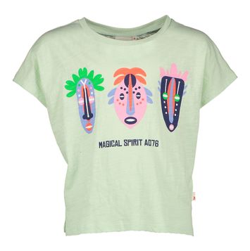 Muntgroene katoenen t-shirt met kleurrijke opdruk AO76