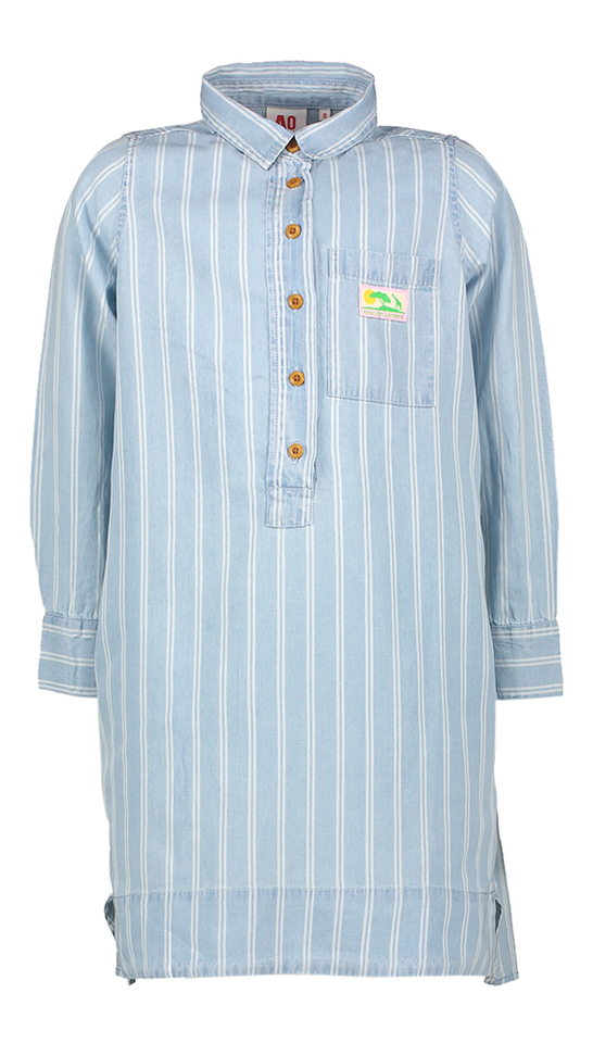 Jeanblauwe jurk met wit strepen patroon AO76