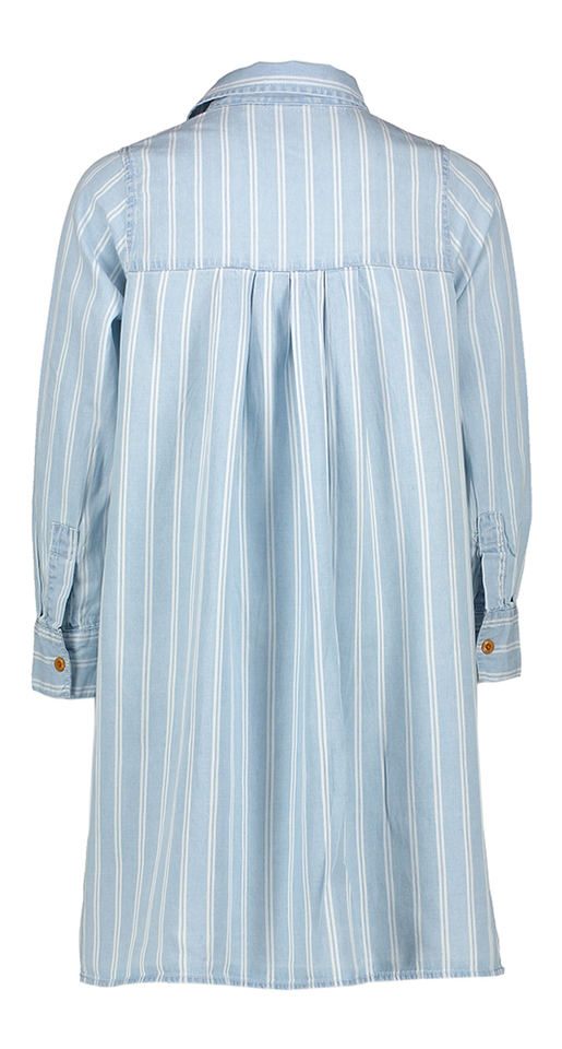 Jeanblauwe jurk met wit strepen patroon AO76