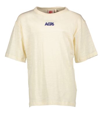 Ecru katoenen t-shirt met kleurrijke opdruk op de achterkant AO76