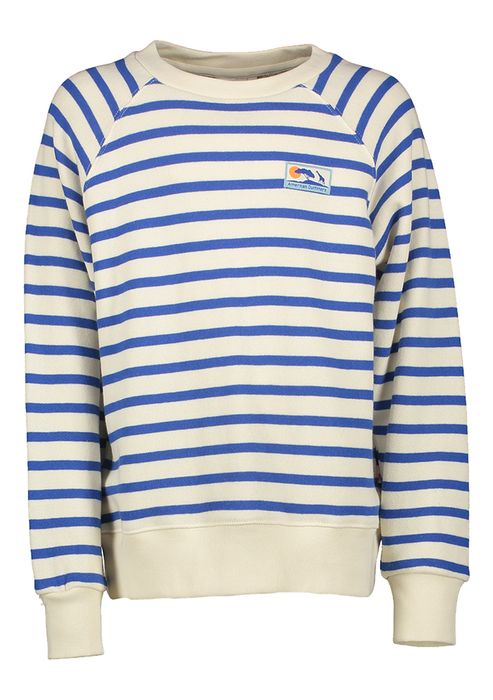 Wit en blauw gestreepte trui met ronde hals AO