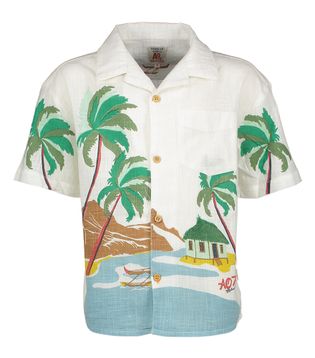 AO76 Ecru linnen himd met palmbomen print