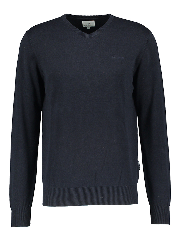 Donkerblauwe katoenen pull met v-hals State of Art