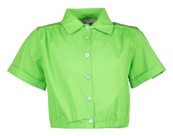 Green light katoenen bloes met elastiek onderaan Helena Blue Bay
