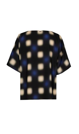 Donkerblauwe blouse met blurred print Hilamo Xandres