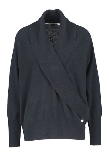 Donkerblauwe wollen pull met V-hals en overslag Ghino Xandres