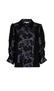 Xandres Donkerblauwe blouse met zwarte print Hadja 