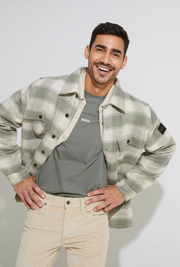 Beige overhemd met groene ruiten Hugo Boss