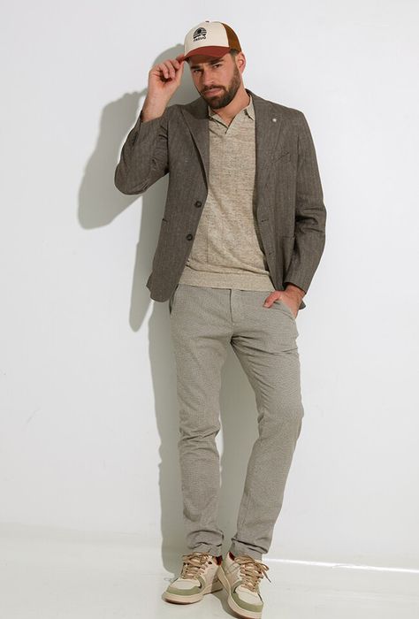 Beige geruite slim fit broek Mason's
