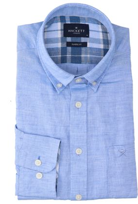 Hackett Lichtblauw linnen hemd (regular fit) met lange mouwen
