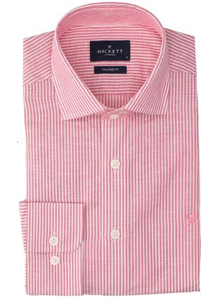 Hackett Roze en wit gestreept linnen hemd (slim fit) met lange mouwen
