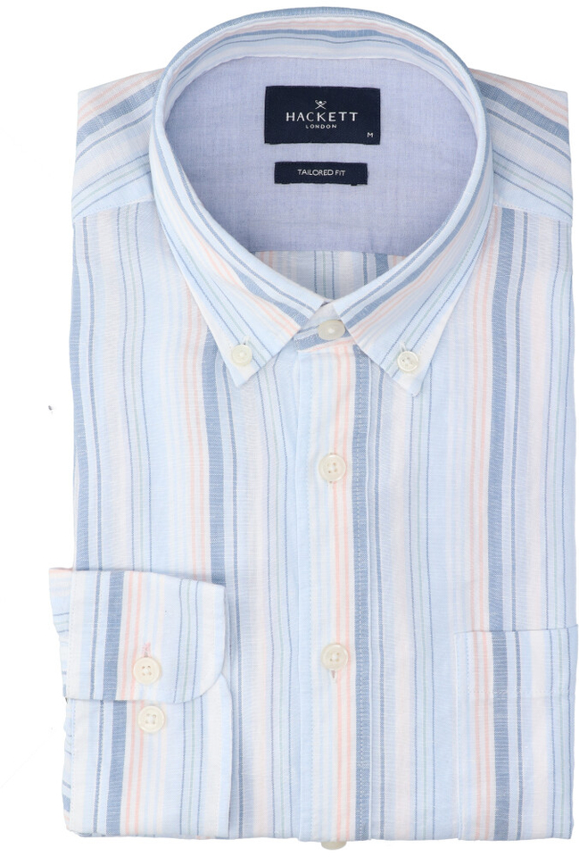 Multicolor gestreept linnen hemd (slim fit) met lange mouwen Hackett