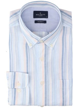 Hackett Multicolor gestreept linnen hemd (slim fit) met lange mouwen