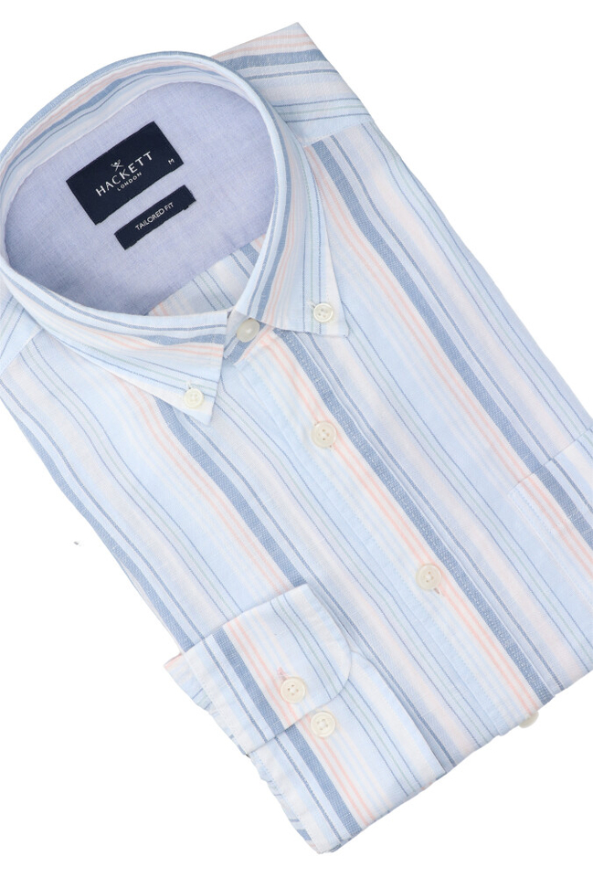 Multicolor gestreept linnen hemd (slim fit) met lange mouwen Hackett