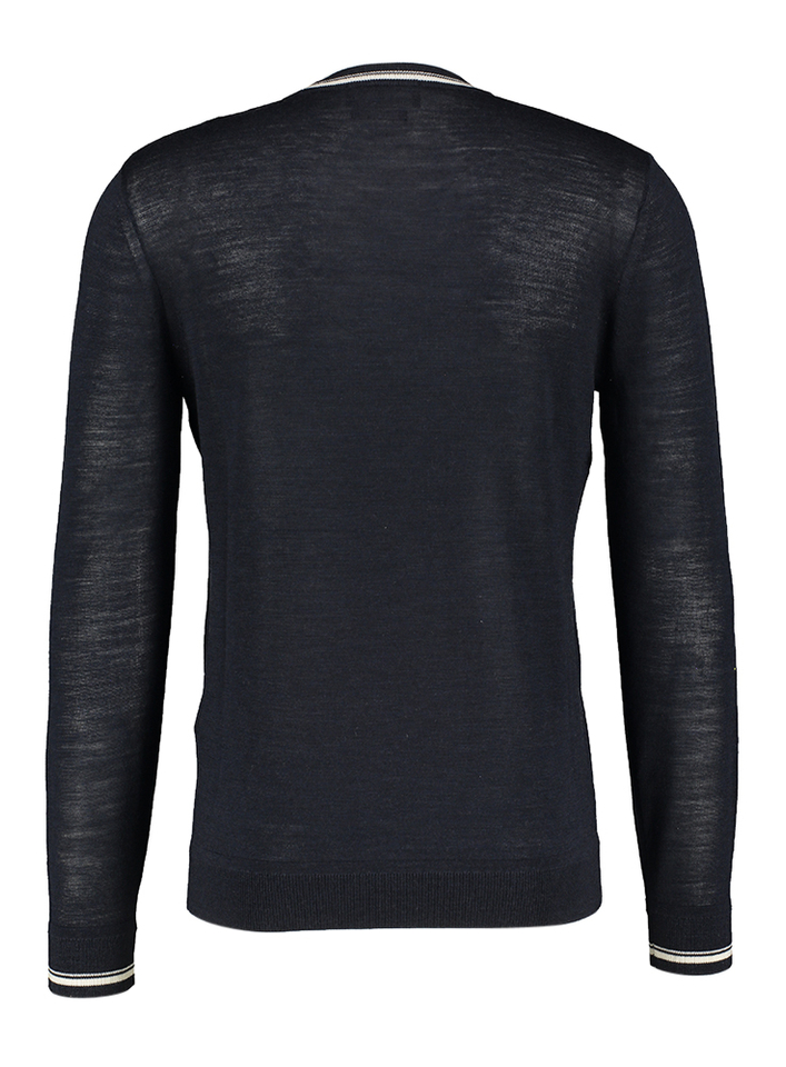 Blauwe dunne wollen trui met witte boord Liu Jo