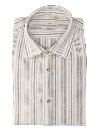 Liu Jo Wit katoenen hemd in beige en groene strepen (regular fit) met lange mouwen