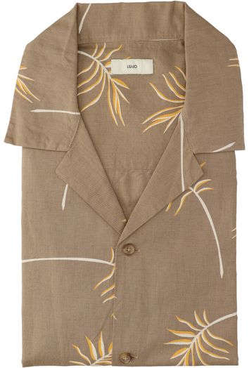 Beige hemd (regular fit) met bladeren en korte mouwen 
