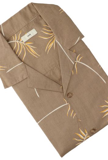 Beige hemd (regular fit) met bladeren en korte mouwen 