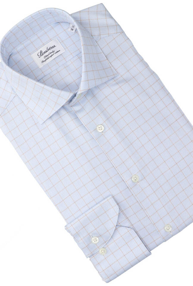 Lichtblauw katoenen hemd ( comfort fit) met ruiten en lange mouwen Stenströms 