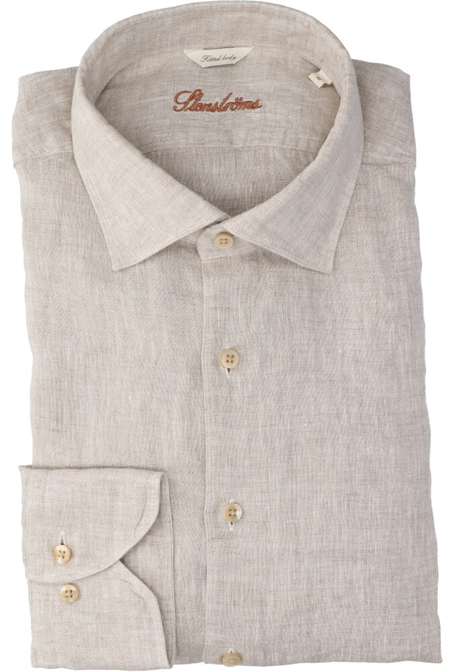 Beige linnen hemd ( regular fit) met lange mouwen Stenströms