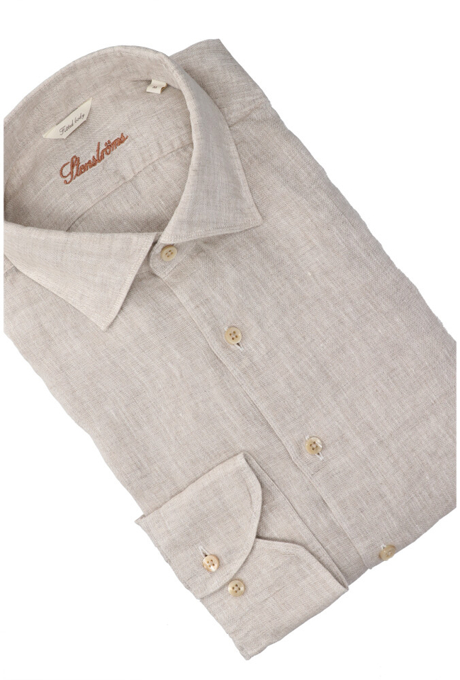 Beige linnen hemd ( regular fit) met lange mouwen Stenströms