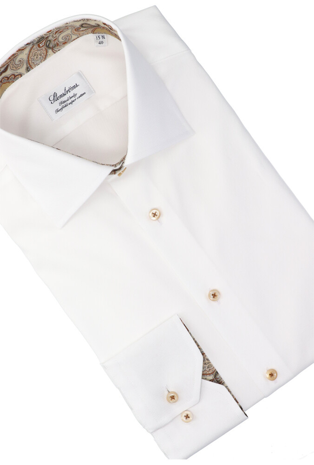 Wit katoenen hemd (regular fit) met lange mouwen en beige knopen Stenströms