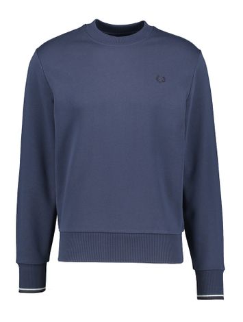 Donkerblauwe sweater met blauw merklogo Fred Perry 