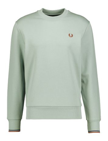 Blauwe trui met roestkleurig merklogo Fred Perry 