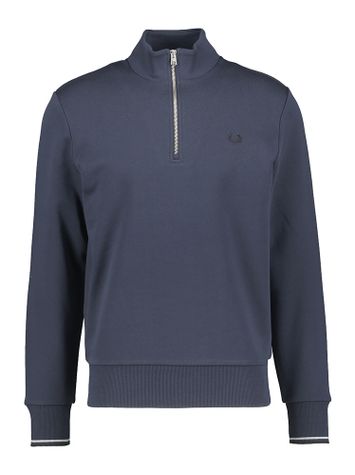 Donkerblauwe trui met opstaande kraag en korte rits Fred Perry 