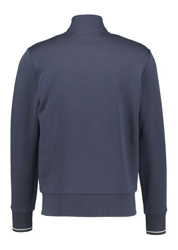 Donkerblauwe trui met opstaande kraag en korte rits Fred Perry 