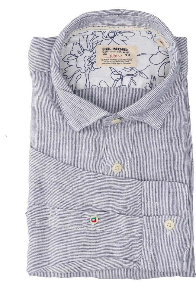 Wit linnen hemd ( slim fit) met strepen en lange mouwen Fil Noir 