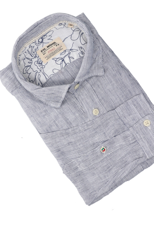 Wit linnen hemd ( slim fit) met strepen en lange mouwen Fil Noir 