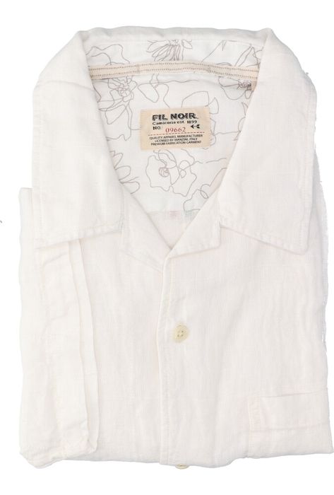 Wit linnen hemd (slim fit) met korte mouwen Fil Noir