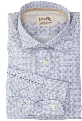 Fil Noir Wit katoenen hemd ( slim fit) met details en lange mouwen