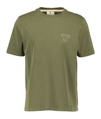 Kaki katoenen t-shirt met ronde hals en opdruk op de achterkant Anerkjendt