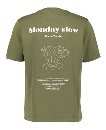 Kaki katoenen t-shirt met ronde hals en opdruk op de achterkant Anerkjendt