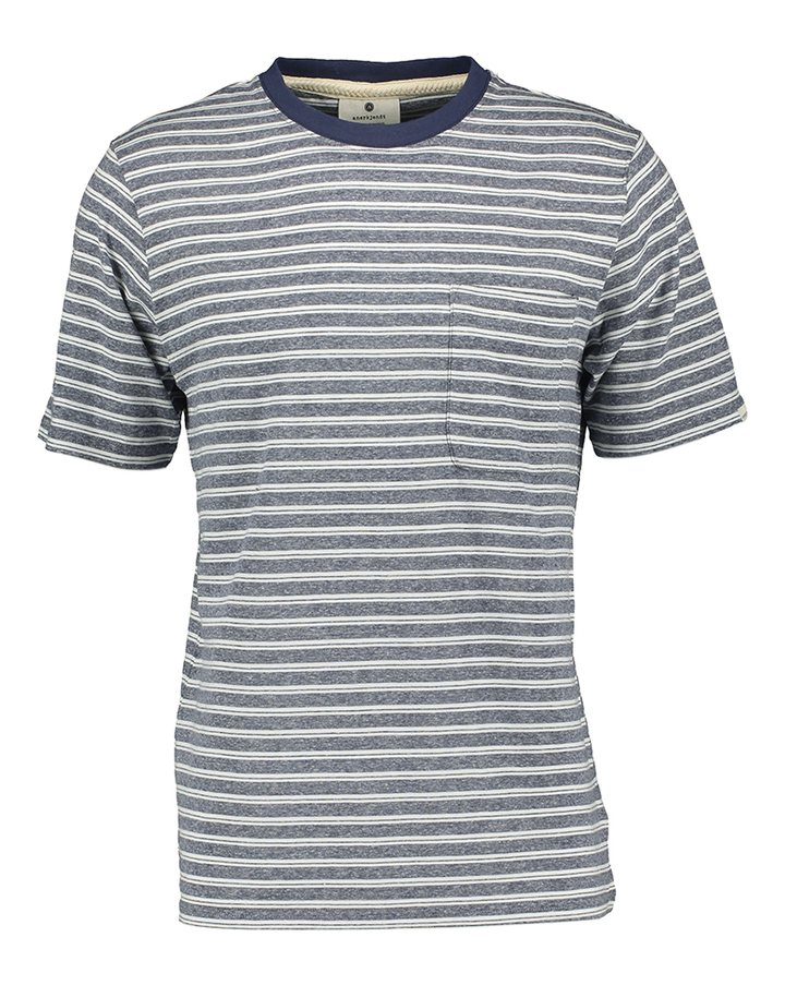 Blauw en wit gestreepte katoenen t-shirt met ronde hals en korte mouwen Anerkjendt