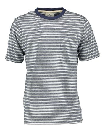 Blauw en wit gestreepte katoenen t-shirt met ronde hals en korte mouwen Anerkjendt