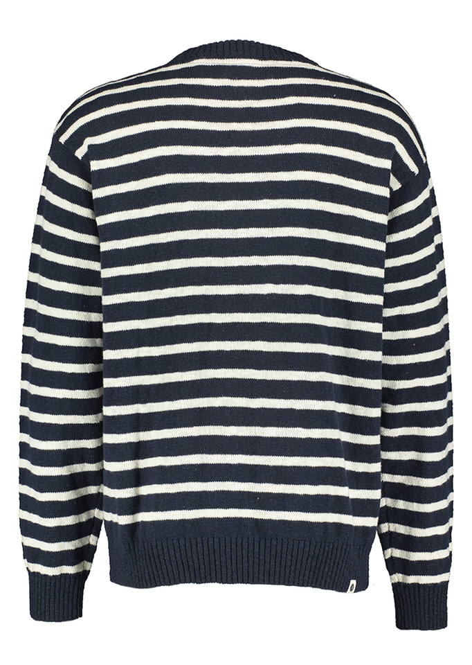 Donkerblauw en wit gestreepte katoenen pull met ronde hals Anerkjendt