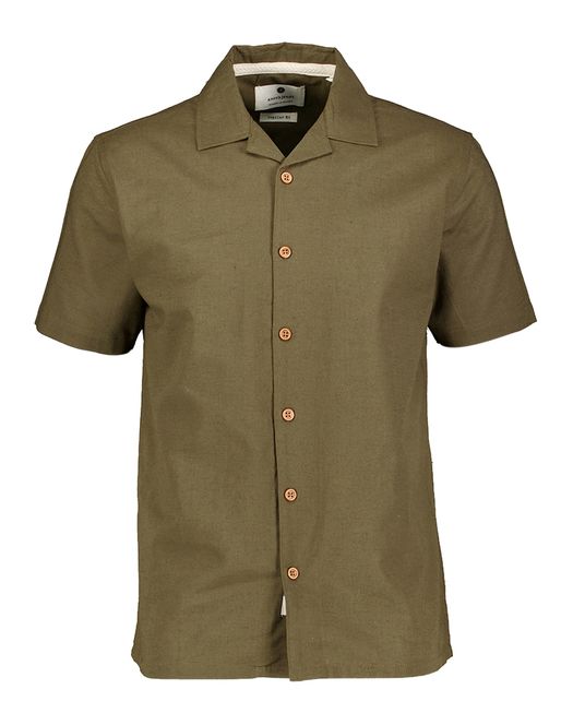 Kaki katoenen hemd met korte mouwen Anerkjendt