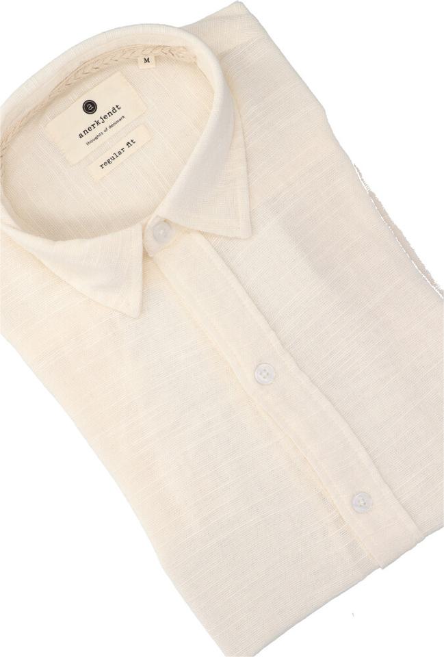 Ecru linnen hemd ( regular fit) met lange mouwen Anerkjendt