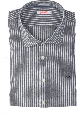 Blauw linnen hemd (slim fit) met strepen en lange mouwen Sun 68